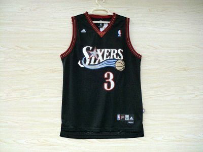 Maillot De Basket Philadelphia 76ers Allen Iverson 3 Engrener Noir